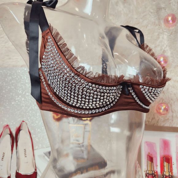 Victoria's Secret Other - 34D Victoria's Secret Rhinestones Open Quarter Cup Harness Bra NWT